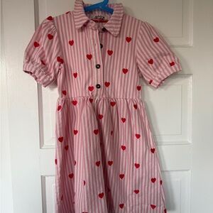 Mini Boden Pink and Red Heart Striped Dress